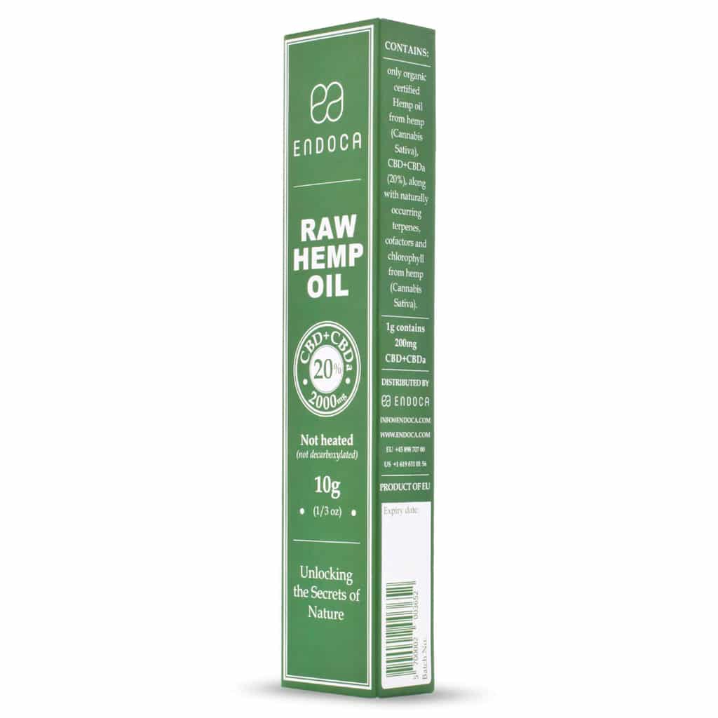 Endoca CBD Pasta 20 % (2000 mg CBD) in einer Box.