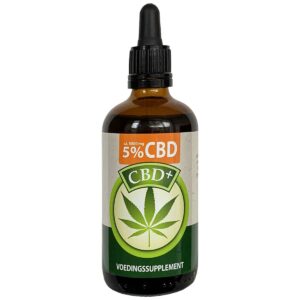 Eine Flasche Jacob Hooy CBD Öl 5 % (100 ml) auf weißem Hintergrund.