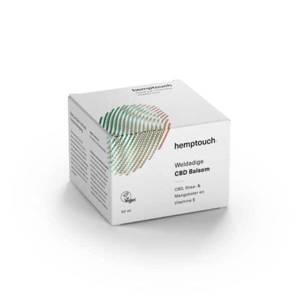 Eine Schachtel Hemptouch Salbe mit CBD für Problemhaut (50 ml/ 200 mg) auf weißem Hintergrund.