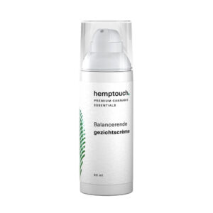 Eine Flasche Hemptouch beruhigende Gesichtscreme mit CBD (50 ml/50 mg) auf weißem Hintergrund.