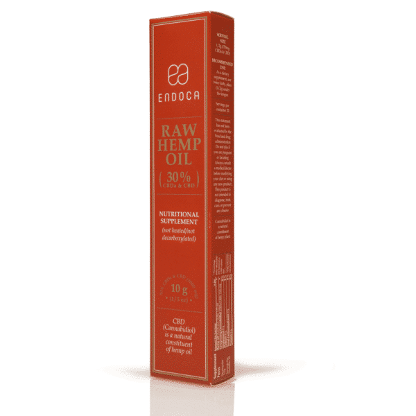 Eine Schachtel Endoca CBD Pasta 30 % (3000 mg CBD) auf weißem Hintergrund.